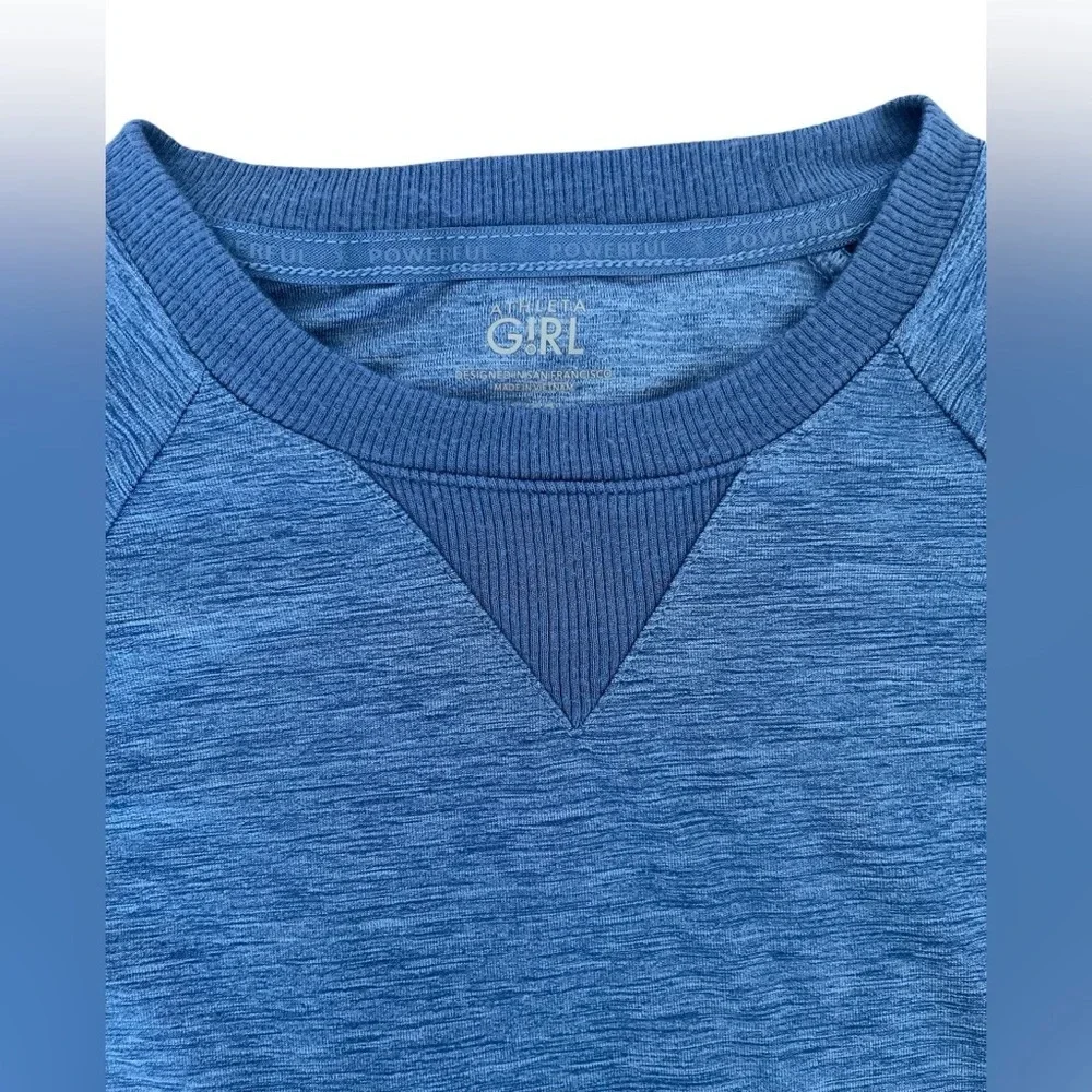 Athleta Girl Power of She Long Sleeve Heathered Blue Top, Size 12